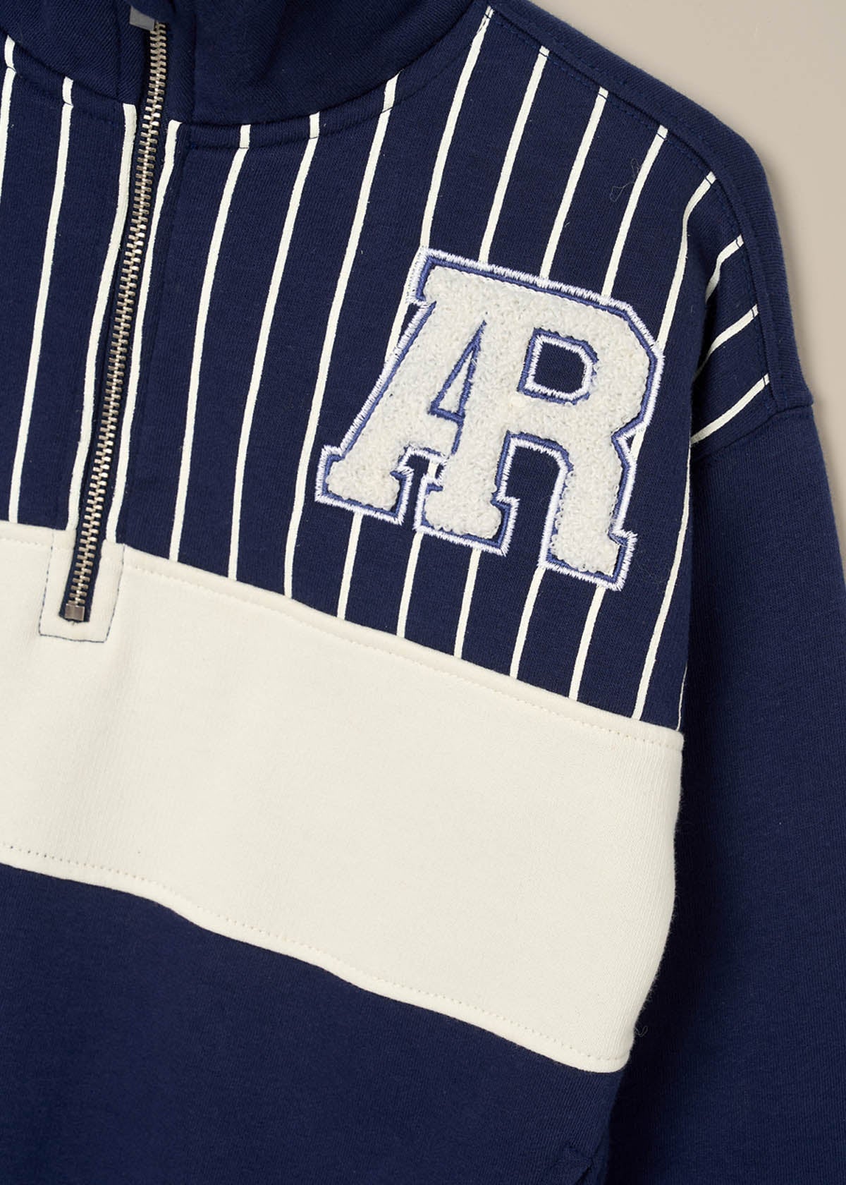 long sleeve boys zip neck cut and sew sweatshirt navy