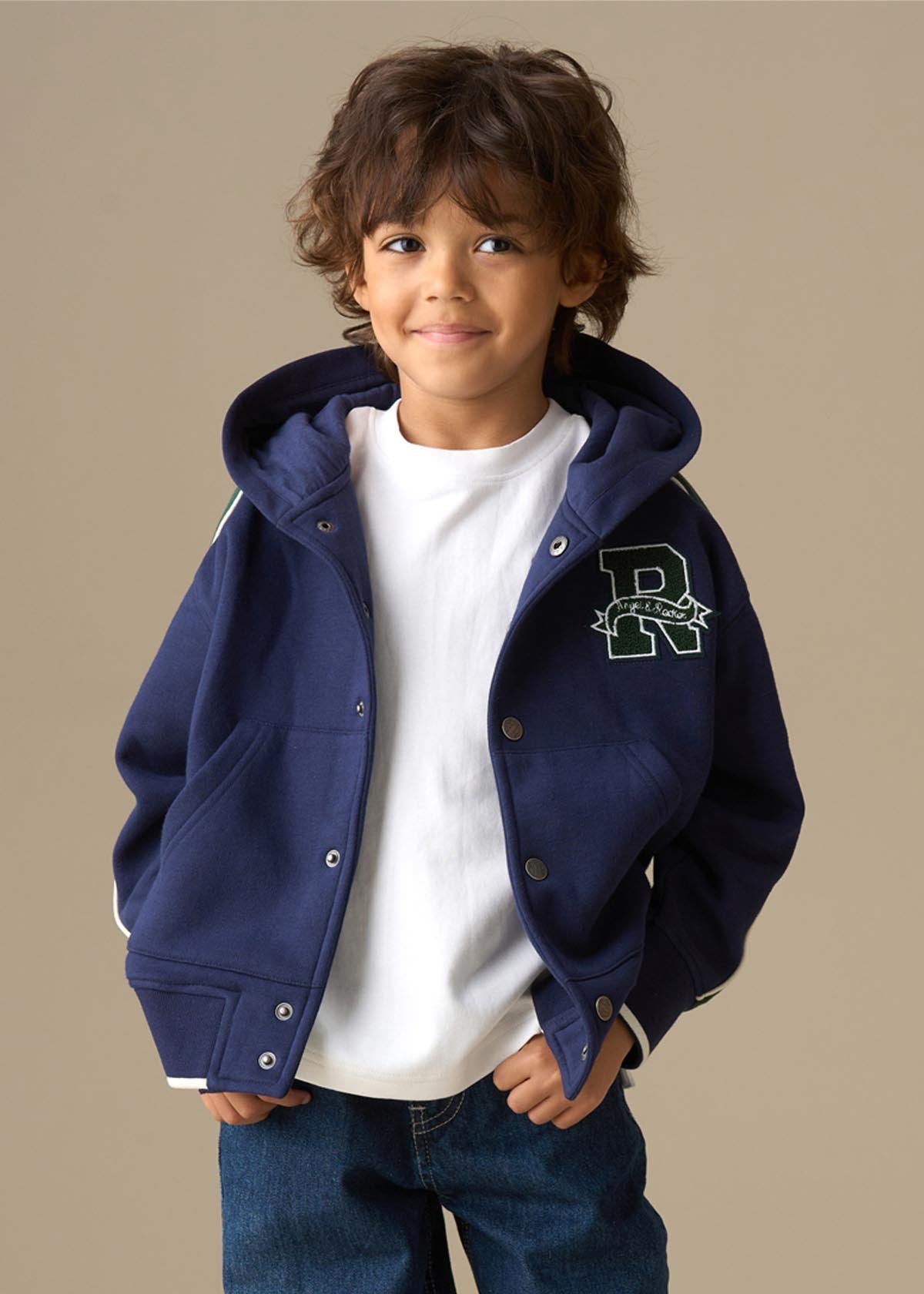 cotton boy stud closure hoodie navy