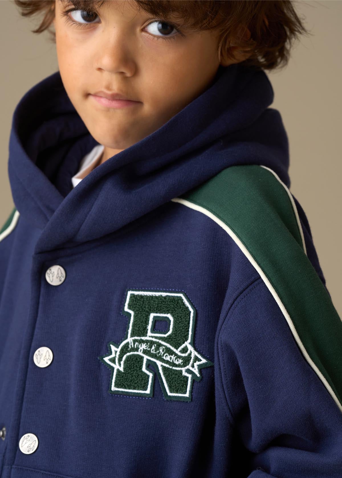 long sleeve boy stud closure hoodie navy