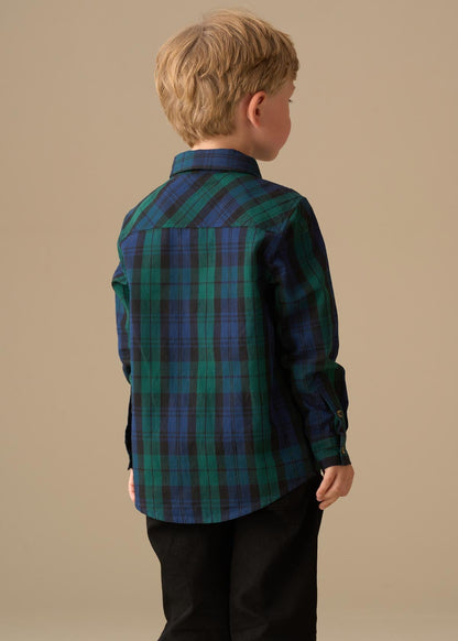 green blue boys plaid shirt with bow tie