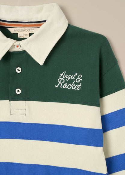 cotton boy cut and sew rugby shirt green