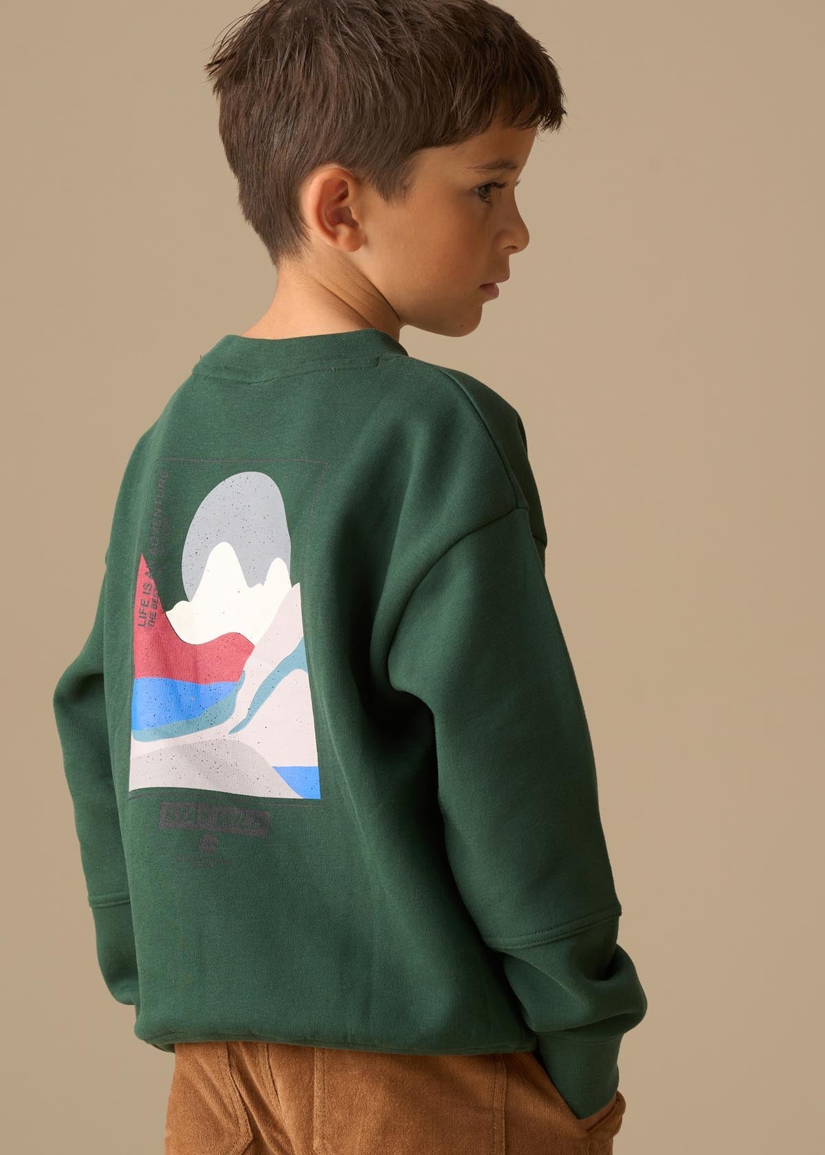 long sleeve boy placement print sweatshirt green