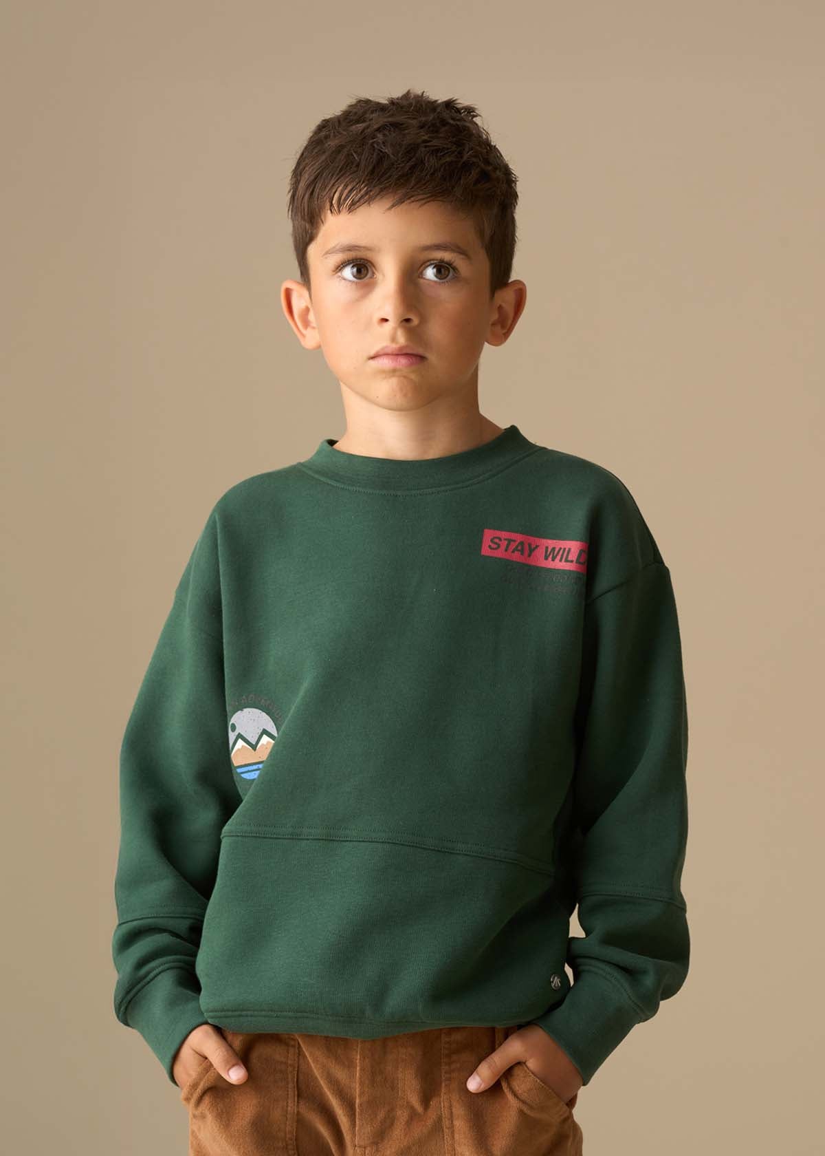Boy Placement Print Sweatshirt - Green
