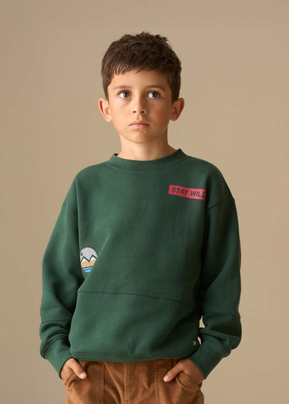 Boy Placement Print Sweatshirt - Green