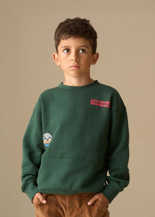Boy Placement Print Sweatshirt - Green