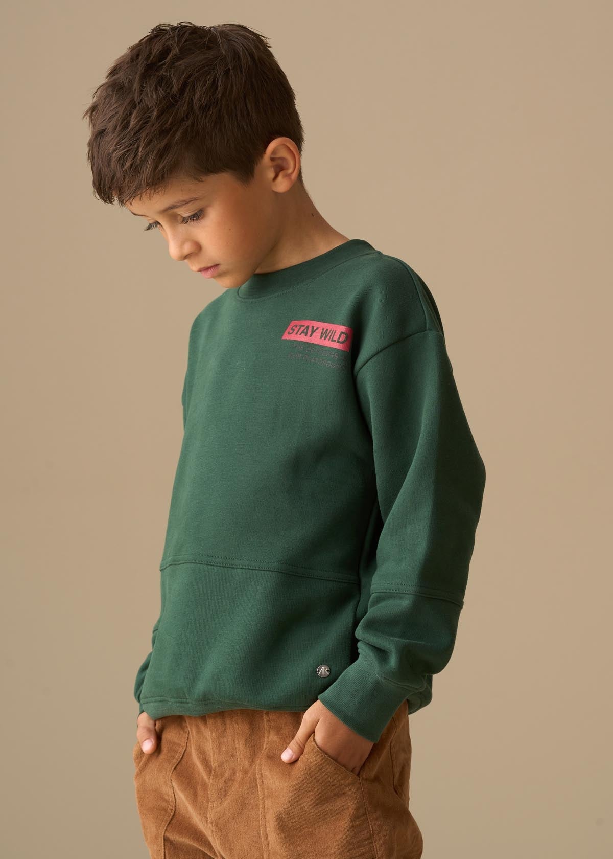 cotton boy placement print sweatshirt green