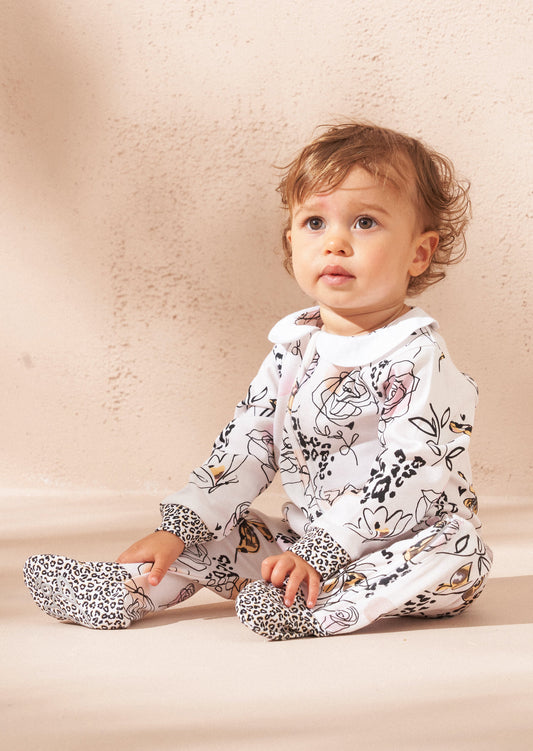 Lyra Ecru Butterfly Print Babygrow and Headband