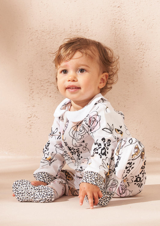 Lyra Ecru Butterfly Print Babygrow and Headband