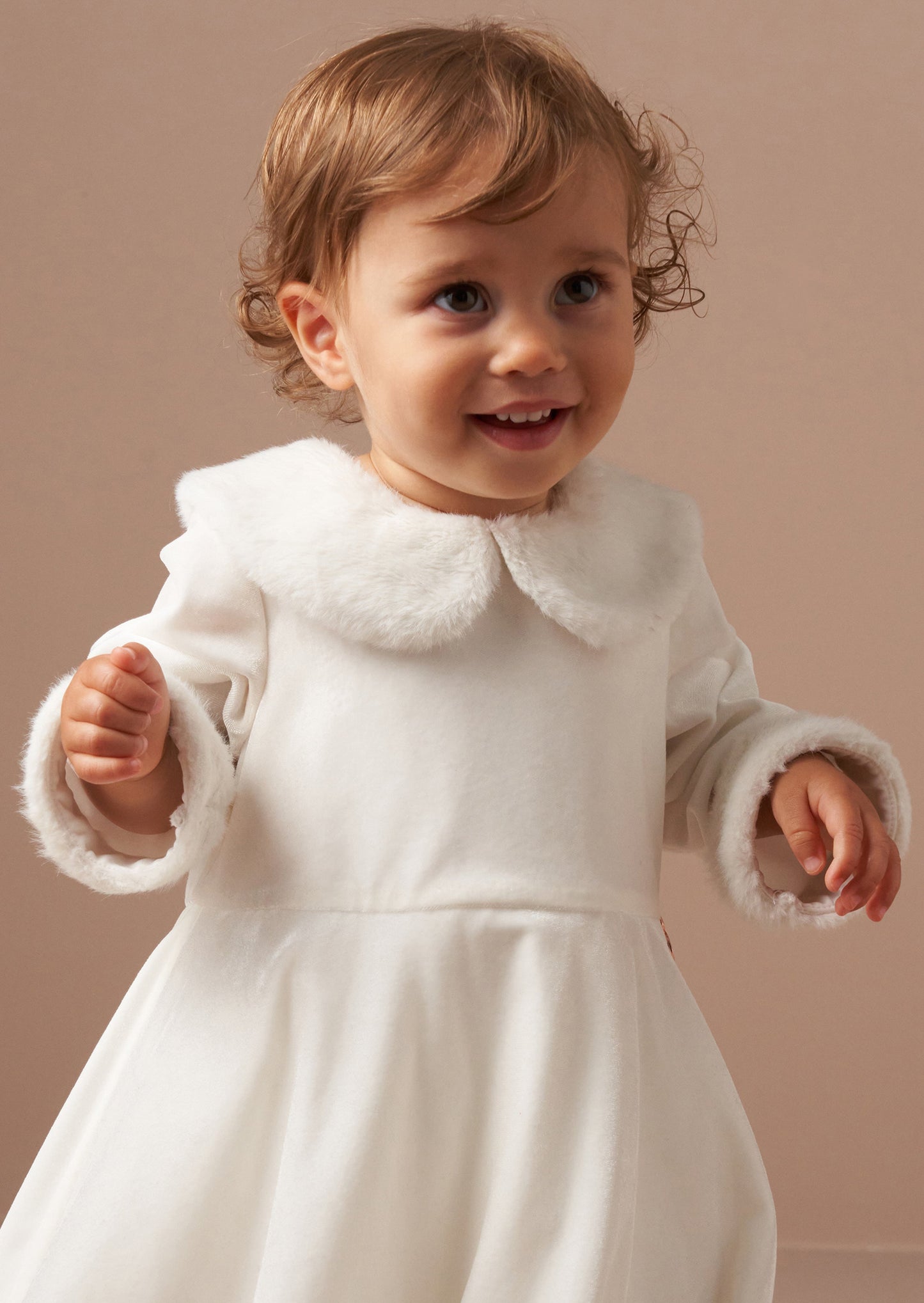 Gabrielle Ivory Fur Collar Dress