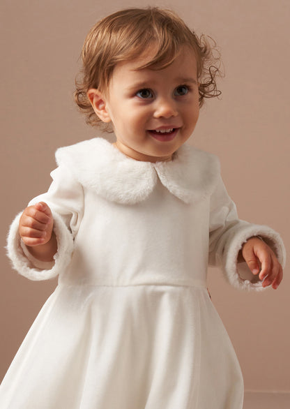 Gabrielle Ivory Fur Collar Dress