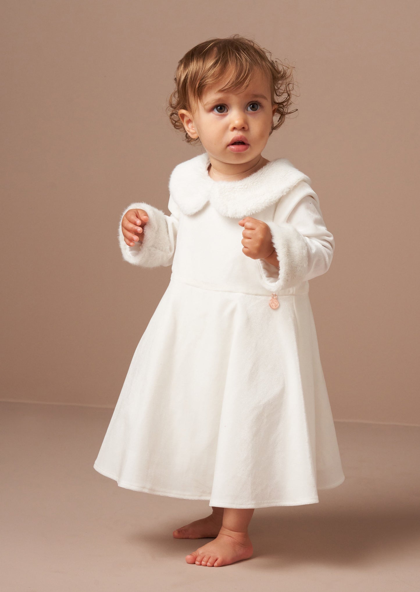 Gabrielle Ivory Fur Collar Dress