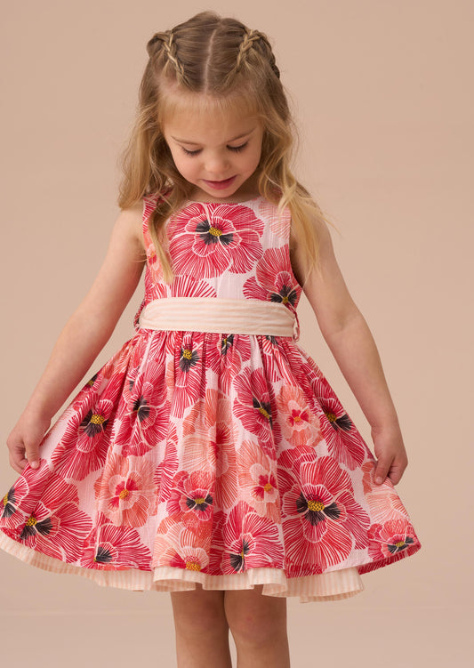 Girls Coral Tie Waist Dress And Bloomer