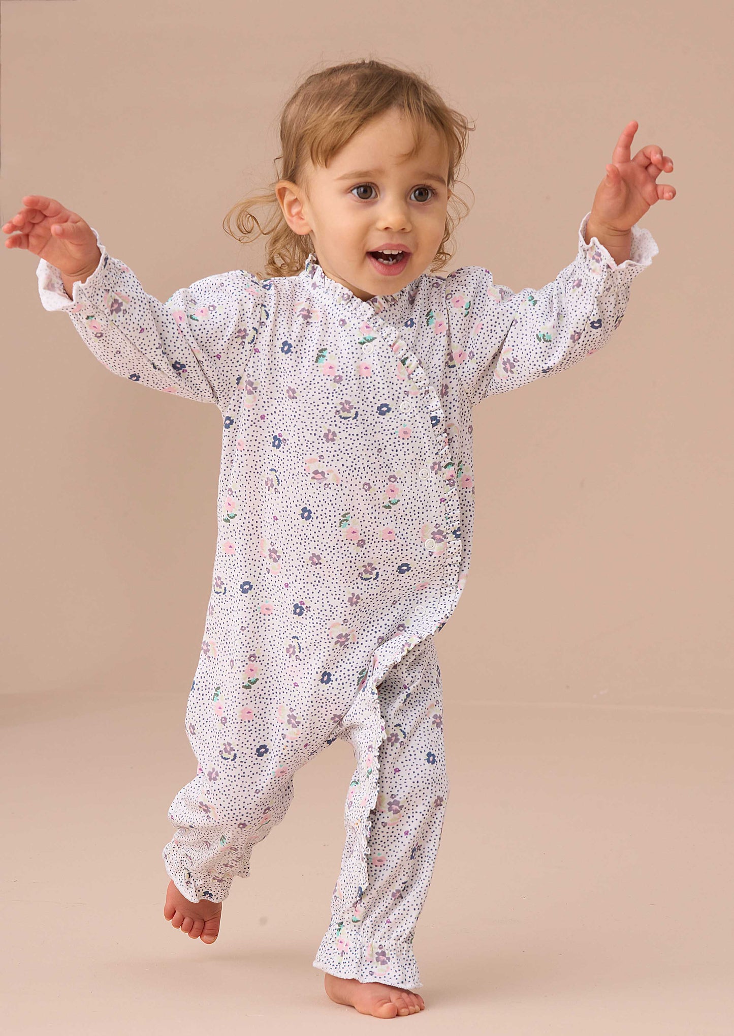 New Born Blue Spot Floral Print Babygrow & Headband