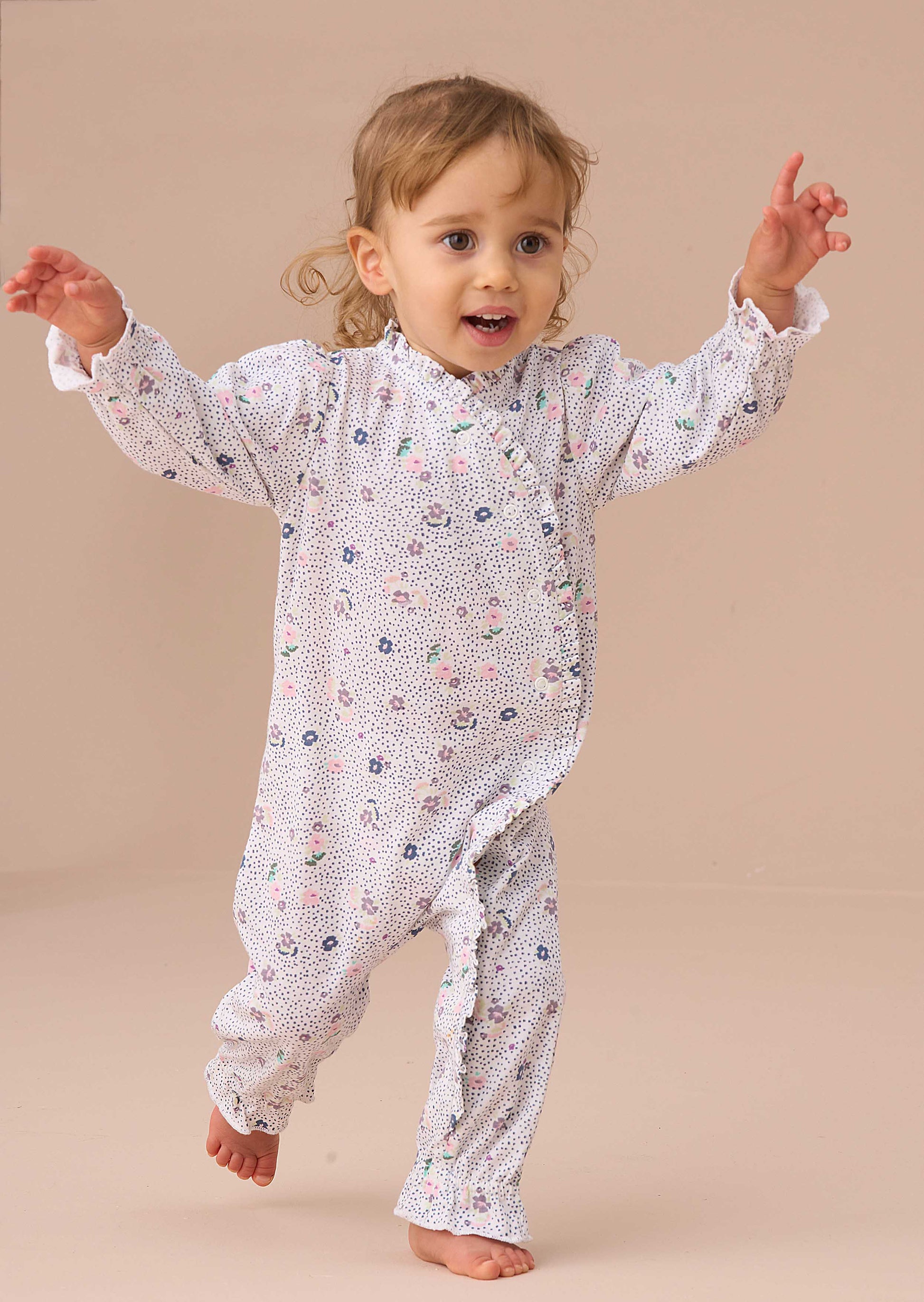 New Born Blue Spot Floral Print Babygrow & Headband