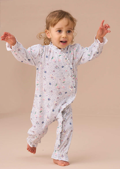 New Born Blue Spot Floral Print Babygrow & Headband