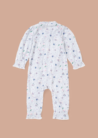 Cotton Blue Spot Floral Print New Born Babygrow & Headband
