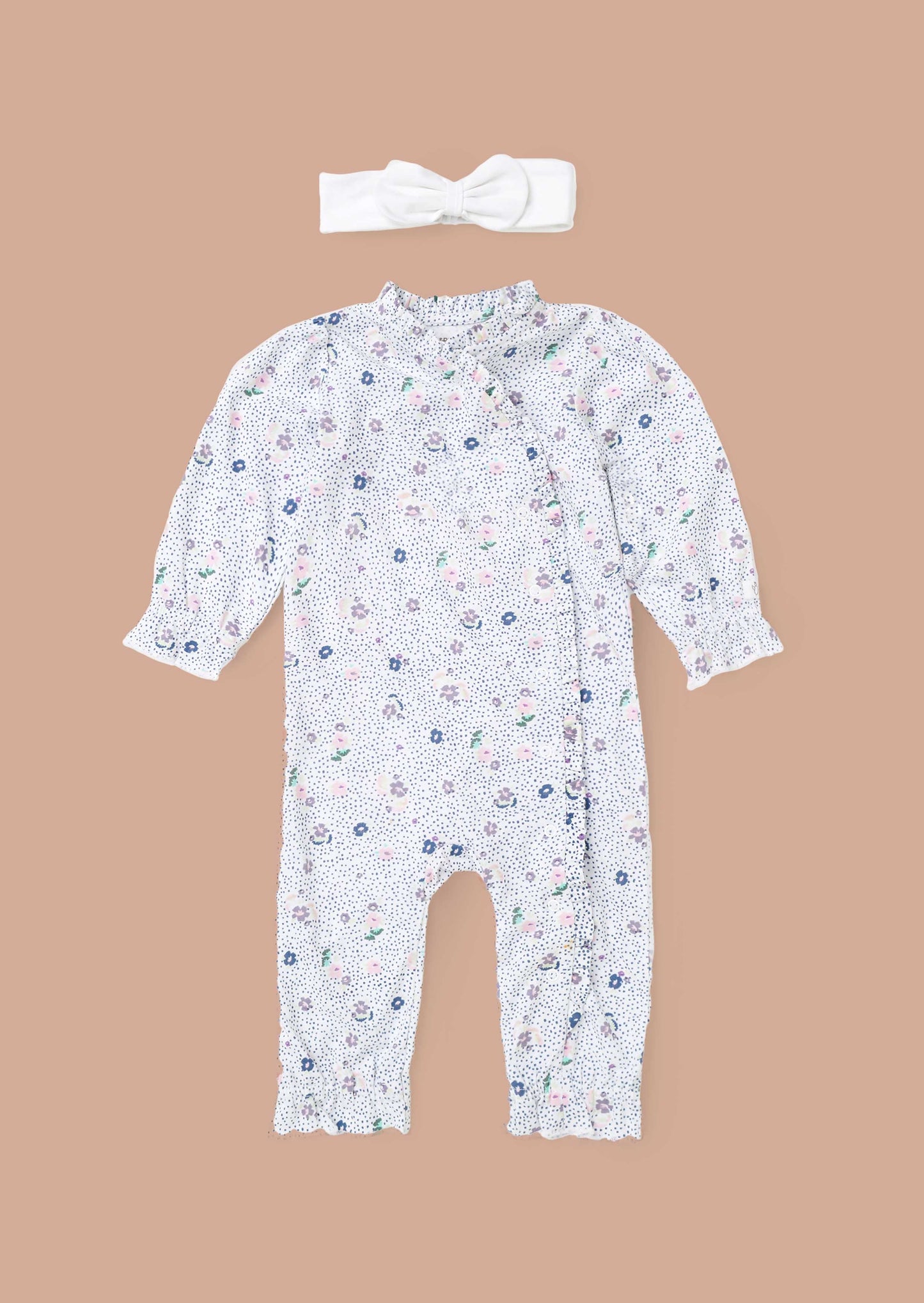 Buy New Born Blue Spot Floral Print Babygrow & Headband