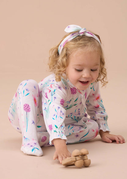 Printed White Frill Babygrow & Headband
