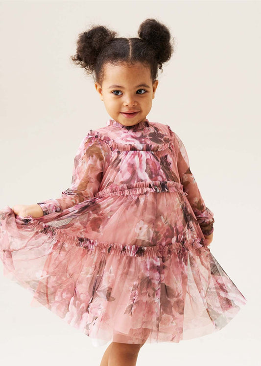 girl Floral Print Mesh Dress