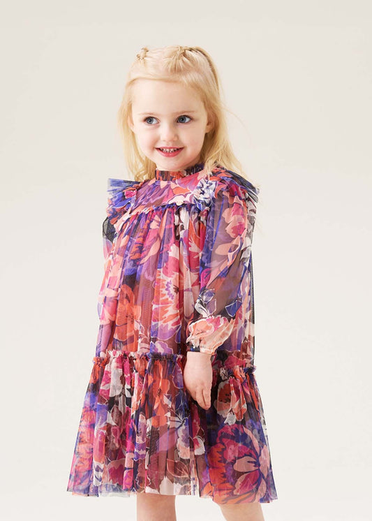midi baby girl floral print mesh dress