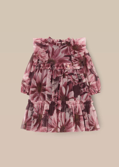 Girls Floral Print Mesh Dress