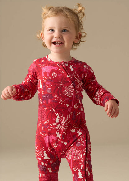 buy new born burgandy scandi print babygrow
