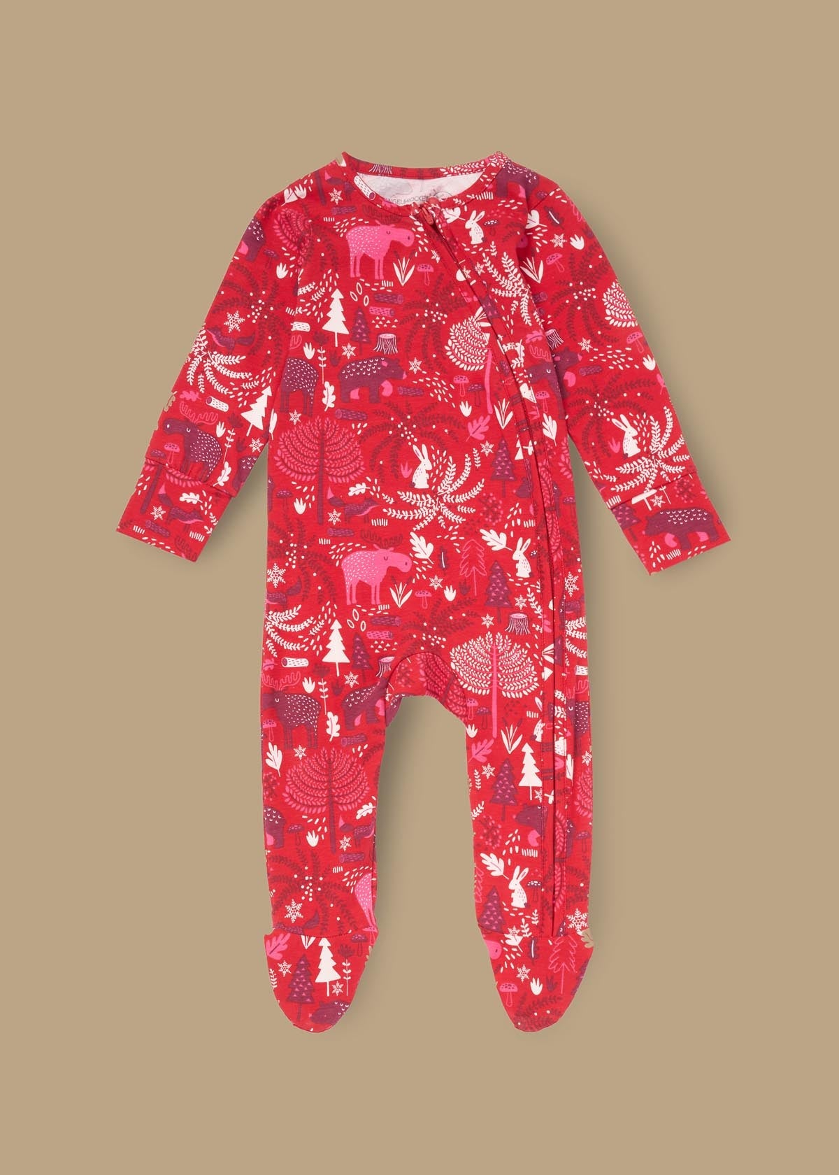 baby new born burgandy scandi print babygrow
