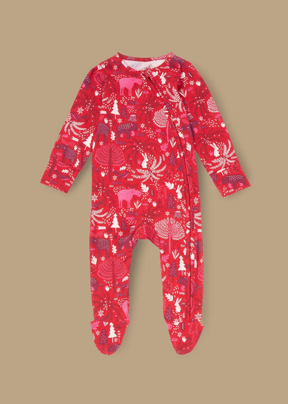 baby new born burgandy scandi print babygrow