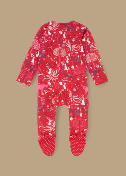 clothing new born burgandy scandi print babygrow