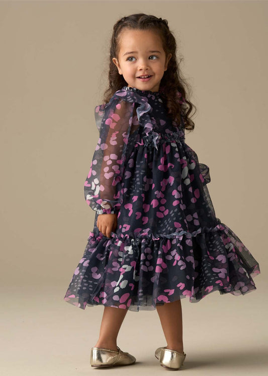 maxi girl print mesh dress