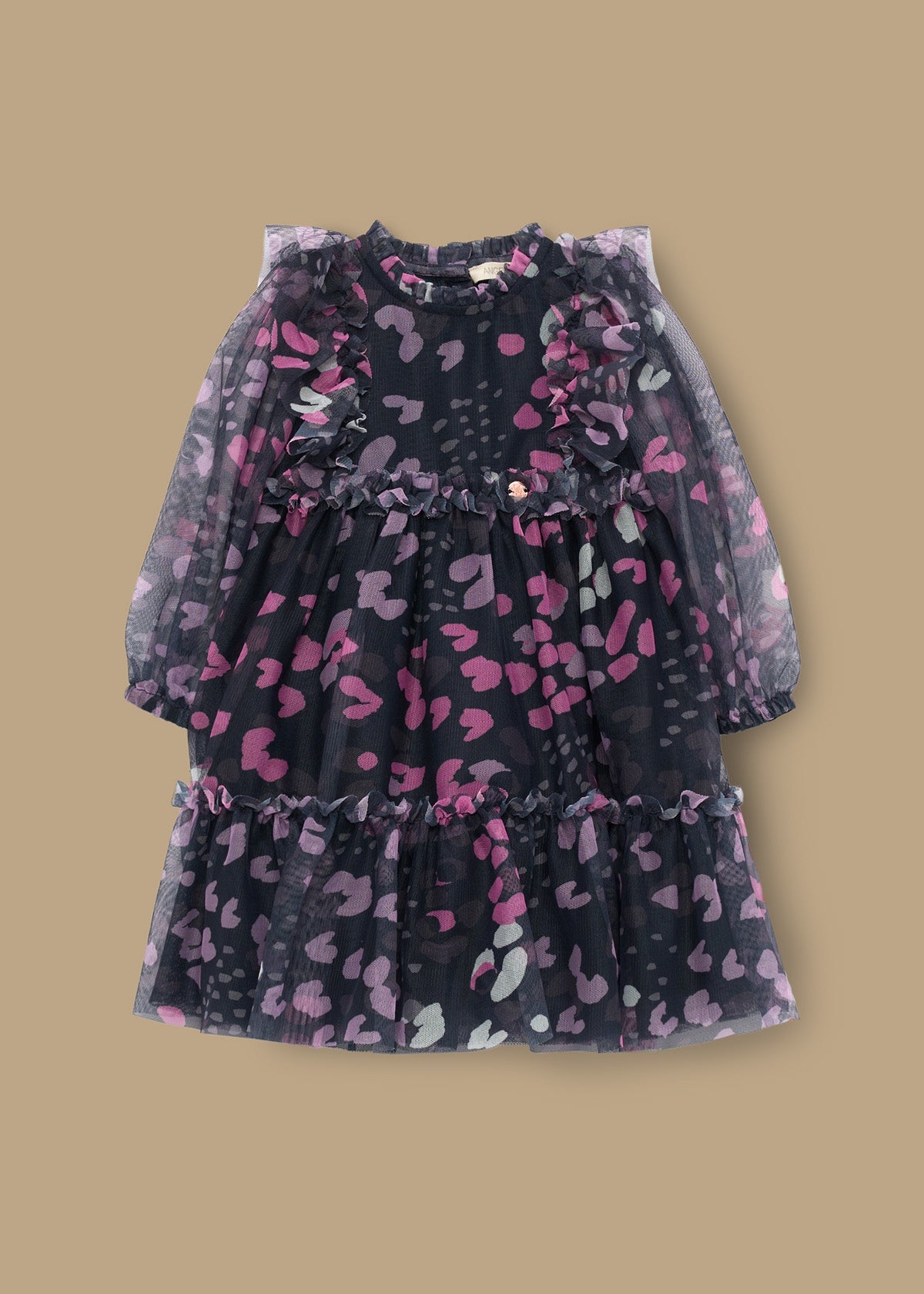 cotton girl print mesh dress