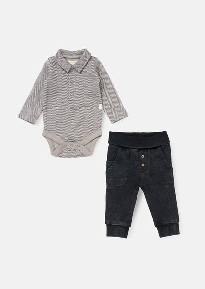 Herringbone Bodysuit & Jersey Jogger Set