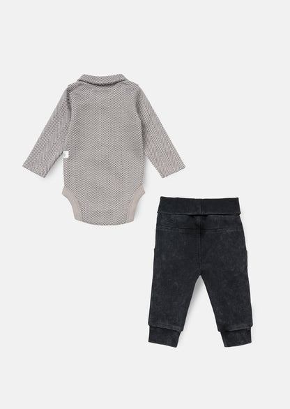 Herringbone Bodysuit & Jersey Jogger Set