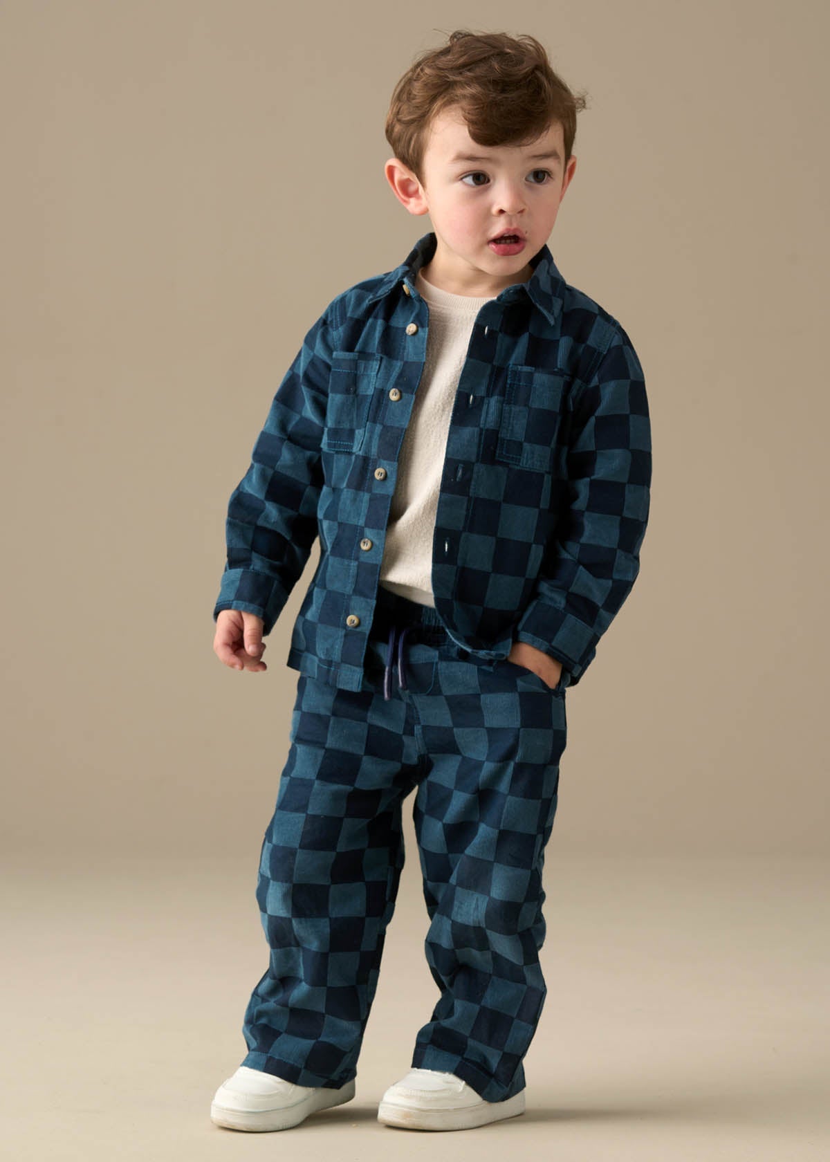loose fit boy cord check trouser