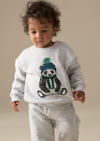 grey baby boy winter panda sweat and jogger