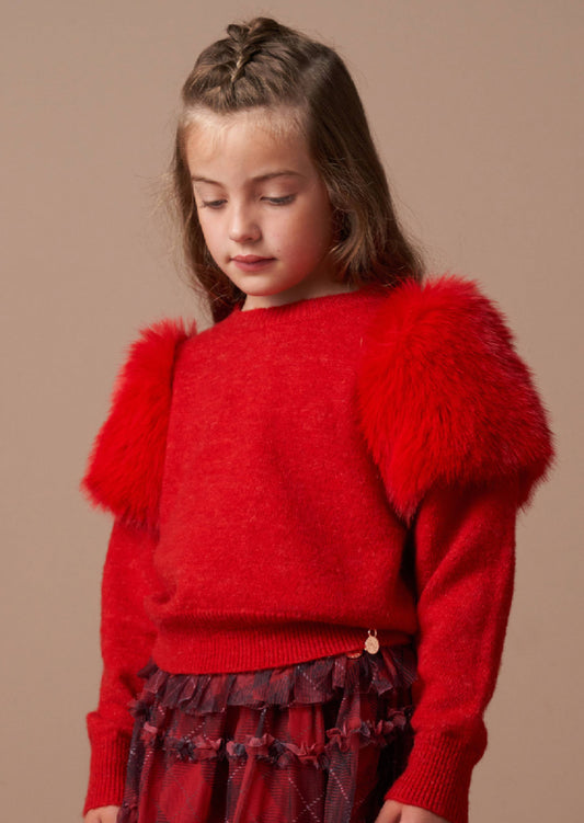 Suzanna Red Fur Shoulder Jumper