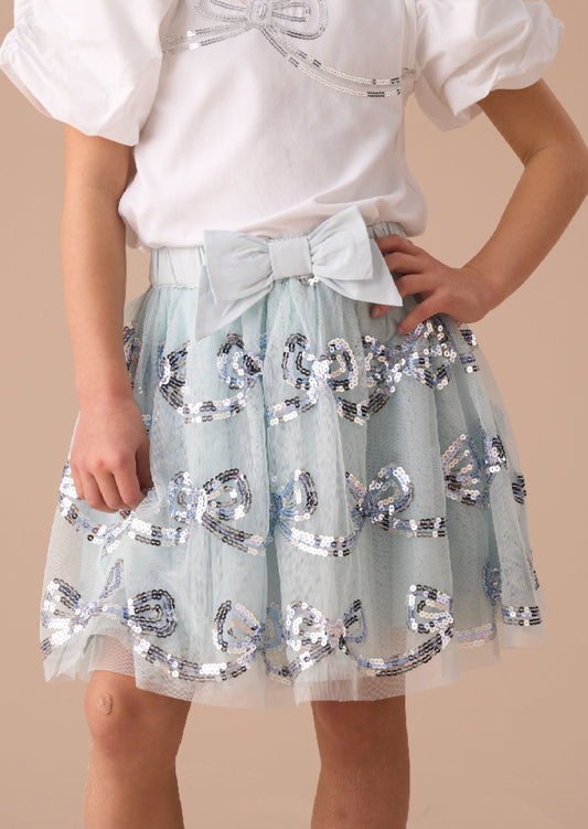 Girls Blue Mesh Sequin Skirt